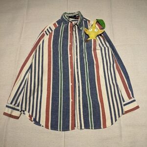 Vintage Vertical Striped Polo button up shirt women's L men's S/M